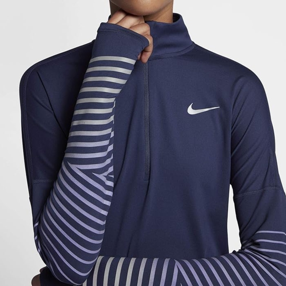 Nike Women's Long Sleeve Top - Navy and White